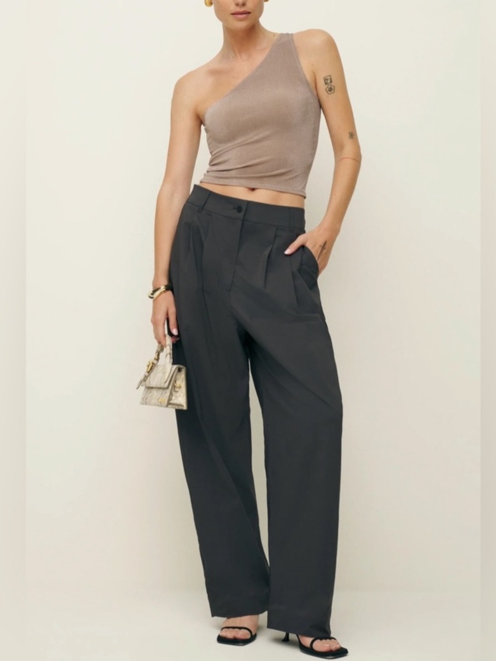 Reformation x Laura Harrier Danielle Oversized Wide Leg Pleated Trousers New!